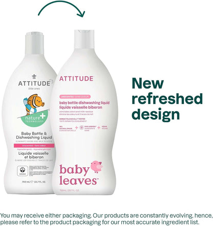 ATTITUDE Baby Bottle & Dish Soap, EWG Verified Bottle Cleaner, Fragrance Free & Dye Free, Removes Milk Residue & Grease, Vegan, Bulk Refill, Unscented, 67.6 Fl Oz