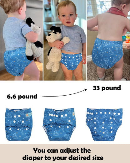 ALVABABY Baby Cloth Diapers 6 Pack with 12 Inserts Cloth Diaper Covers Adjustable Washable Reusable for Baby Girls and Boys