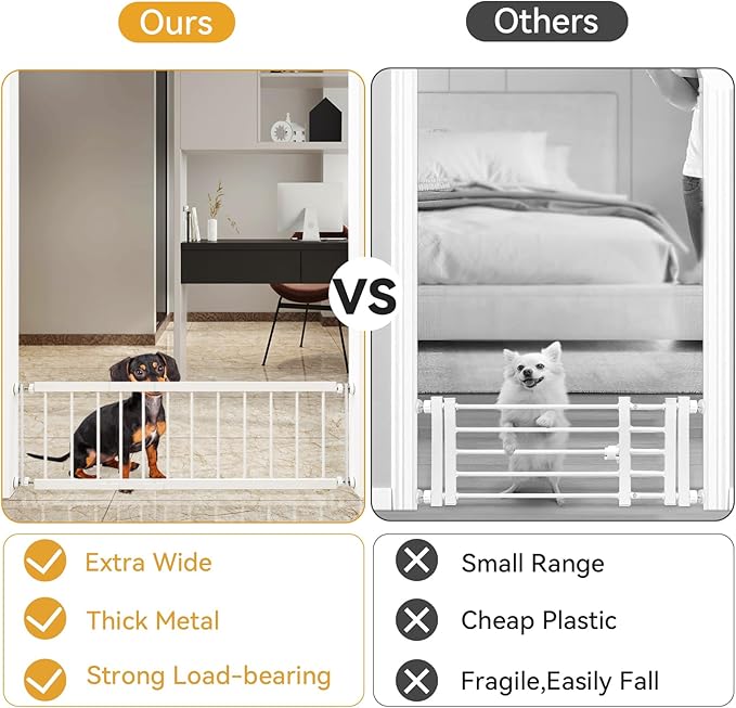 Fldofaves Dog Gate Indoor,18"-45" Extra Wide Metal Short Dog Gate to Step Over, 14" Tall Small Pet Gate with 3 Extension Kits, Pressure Mounted for Doorways & Stairs