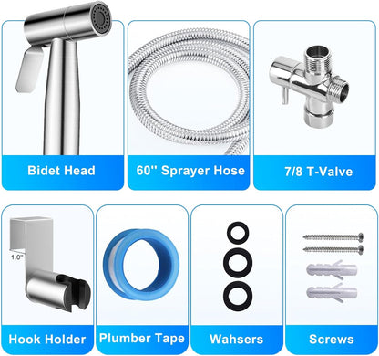 Handheld Bidet Sprayer for Toilet, Premium Stainless Steel Bathroom Bidet Attachment, Adjustable Water Pressure Control for Feminine Wash,Cloth Diaper for Baby Wash, Support Wall or Toilet Mount