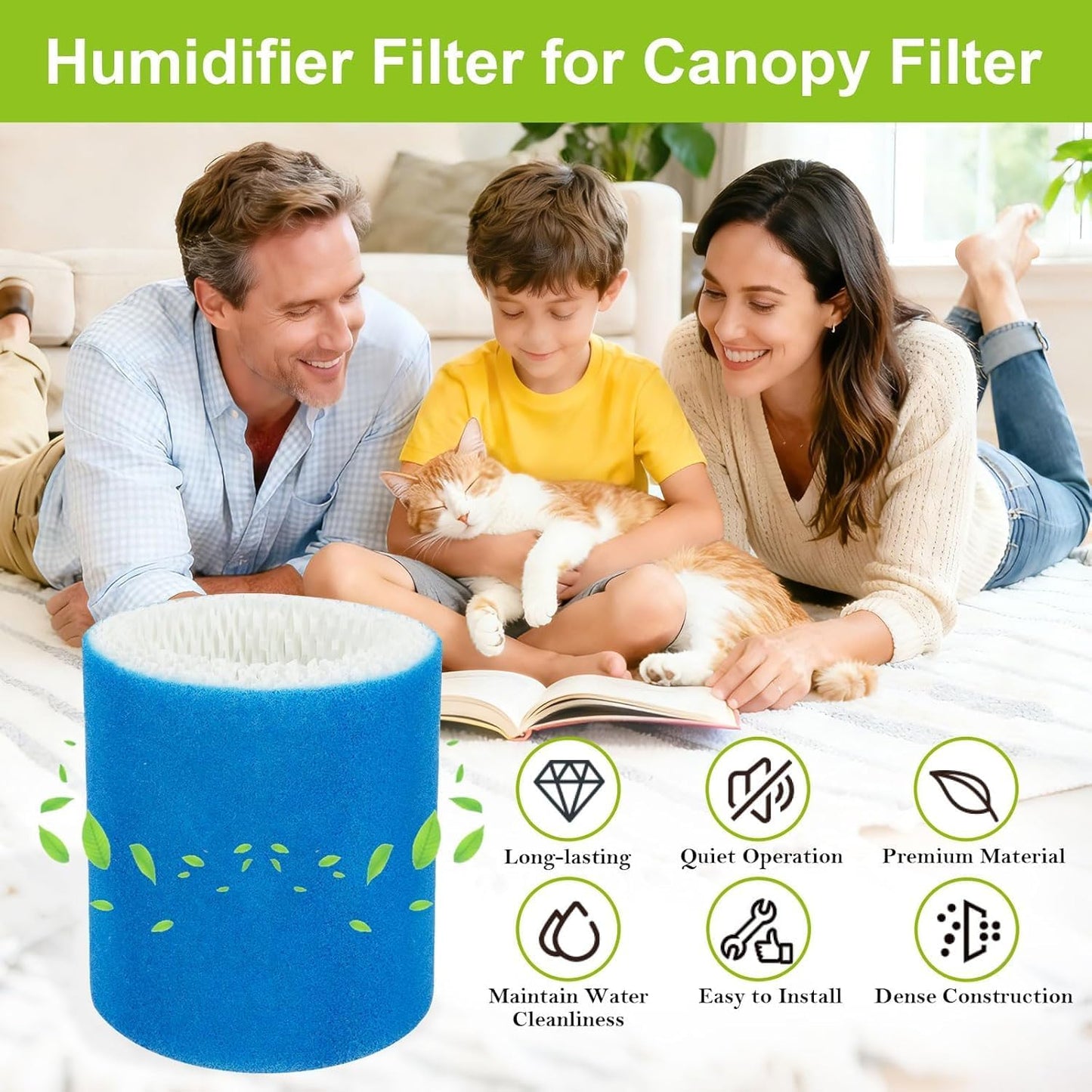 6 Pack Humidifier Filter Replacement 2.0 Compatible with Canopy Bedside Humidifier 2.0 & Nursery Humidifier 2.0, Made with Wood Pulp & Paper, Humidifier Wicking Filter, 6 Week Lifespan (Blue)