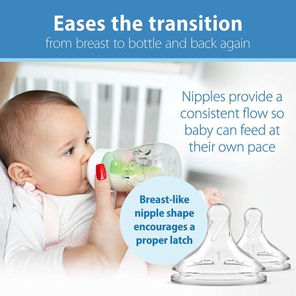 Dr. Brown's Anti-Colic Options + Wide-Neck Baby Bottle Designer Edition Dino Decos, 9oz/270mL, Level 1 Slow Flow Nipple, BPA-Free, 0m+, 2-Pack