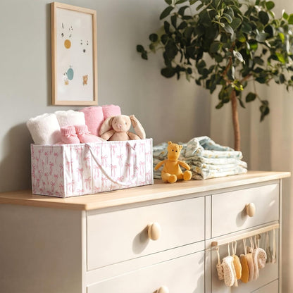 Shinylin Diaper Caddy Organizer with Pink Bow Portable Nursery Storage Basket with Handles and Removable Dividers Cute Storage Bin for Organizer Diaper Caddy Baby Wipes Baby Shower Gifts