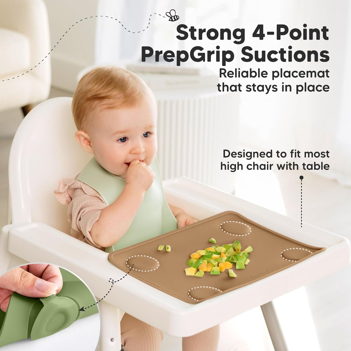 KeaBabies 2pk Silicone Placemats for Toddlers, Kids - 12x9 Non Slip Suction Baby Silicone Placemat for Restaurants, Dining Table,Travel, Easy to Clean, Food Grade/BPA-Free,Small Baby Table Mat(Slate)