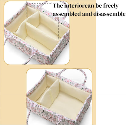 Diaper Caddy Organizer,Cute Floral Nursery Storage Basket,Soft Portable Changing Table Car Caddy Organizer Gift (Floral B)
