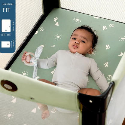 GRSSDER Stretch Ultra Soft Jersey Knit Fitted Pack n Play Playard Sheets Set 2 Pack，Fits Portable/Mini Cribs Sheets, Playards Mattress Pads, Stylish Watercolor Animals for Baby, Mint Green