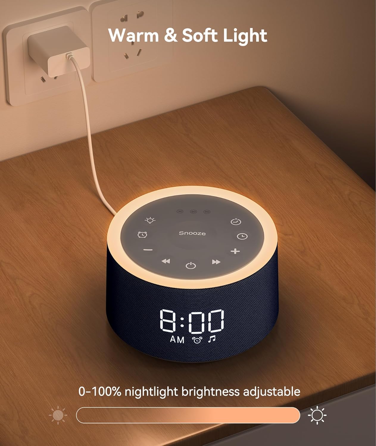 Dreamegg D1+ Sound Machine & Alarm Clock - Sound Machine for Sleep, White Noise Machine with 29 Soothing Sounds, Night Light, 0-100% Dimmable, White Noise Alarm Clock for Bedrooms Adults Baby