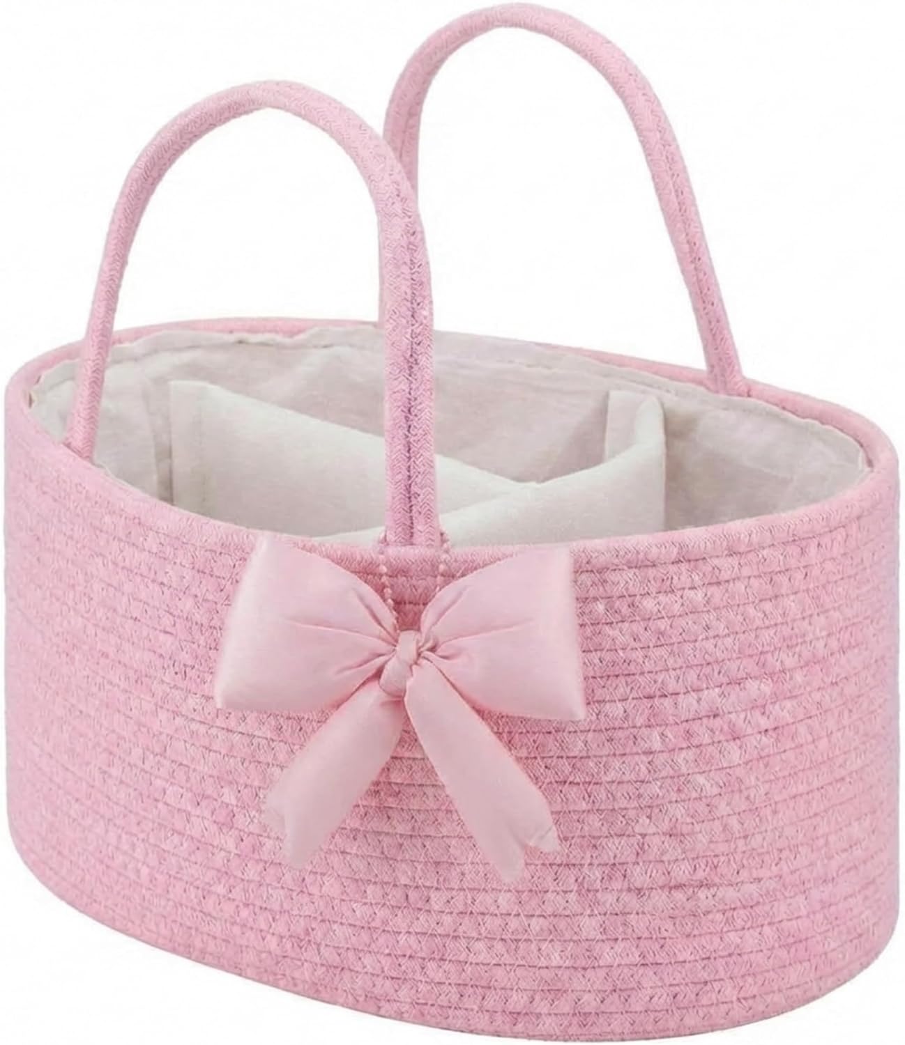 Hushee Pink Bow Baby Diaper Caddy Organizer Baby Gift Bag with Handle Nursery Diaper Basket Organizer for Newborn Boy and Girl Storage Bin for Diapers Wipes New Mom Gift