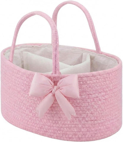 Hushee Pink Bow Baby Diaper Caddy Organizer Baby Gift Bag with Handle Nursery Diaper Basket Organizer for Newborn Boy and Girl Storage Bin for Diapers Wipes New Mom Gift