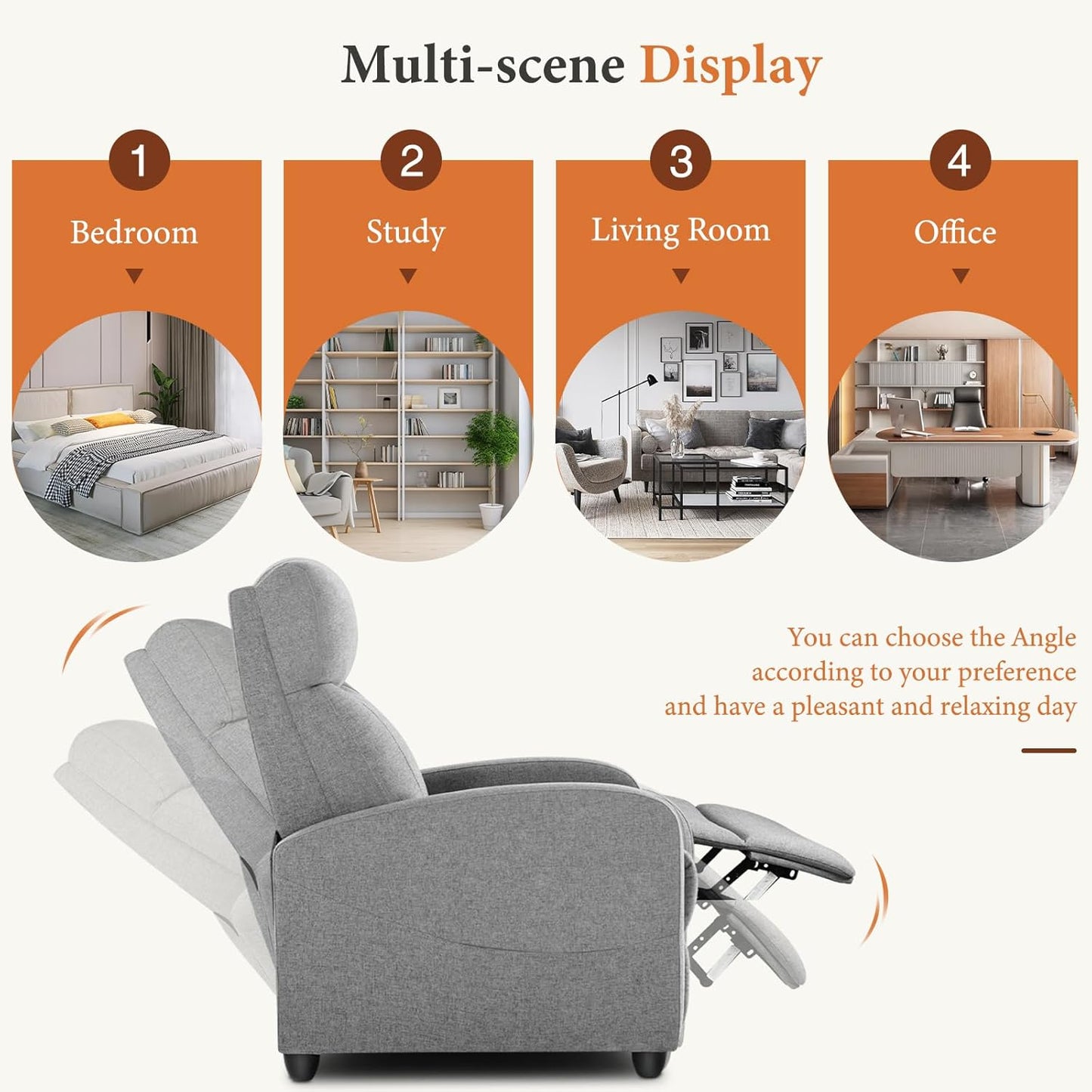 Sweetcrispy Recliner Chair, 360 Swivel Rocker Chair for Adults, Glider Rocker Recliners, Nursery Chairs for Living Room, High Back, Upholstered Deep Seat, Classical Brown