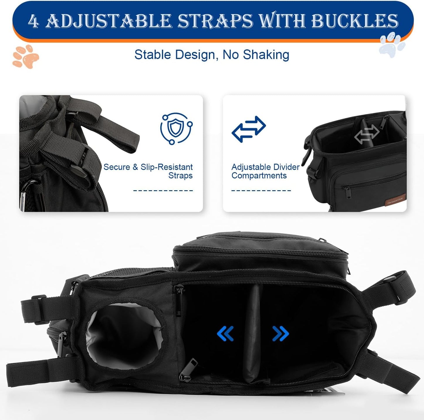 Dog Stroller Organizer Bag, Dog Mom Gifts for Women Pet Stroller Caddy, Stroller Accessories with Cup Holder, Poop Bag Dispenser, Pockets for Dog Essentials, Fits 14–19" Handles, Dog Mom Gift Ideas