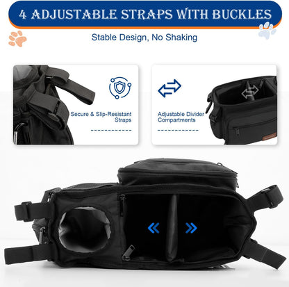Dog Stroller Organizer Bag, Dog Mom Gifts for Women Pet Stroller Caddy, Stroller Accessories with Cup Holder, Poop Bag Dispenser, Pockets for Dog Essentials, Fits 14–19" Handles, Dog Mom Gift Ideas