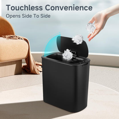 TIPGO 5 Gallon Motion Senor Bathroom Trash Can with Lid, Automatic Garbage Can Touchless, Smart Plastic Waste Basket for Narrow Spaces, Bathroom, Office, Bedroom, Living Room (White)