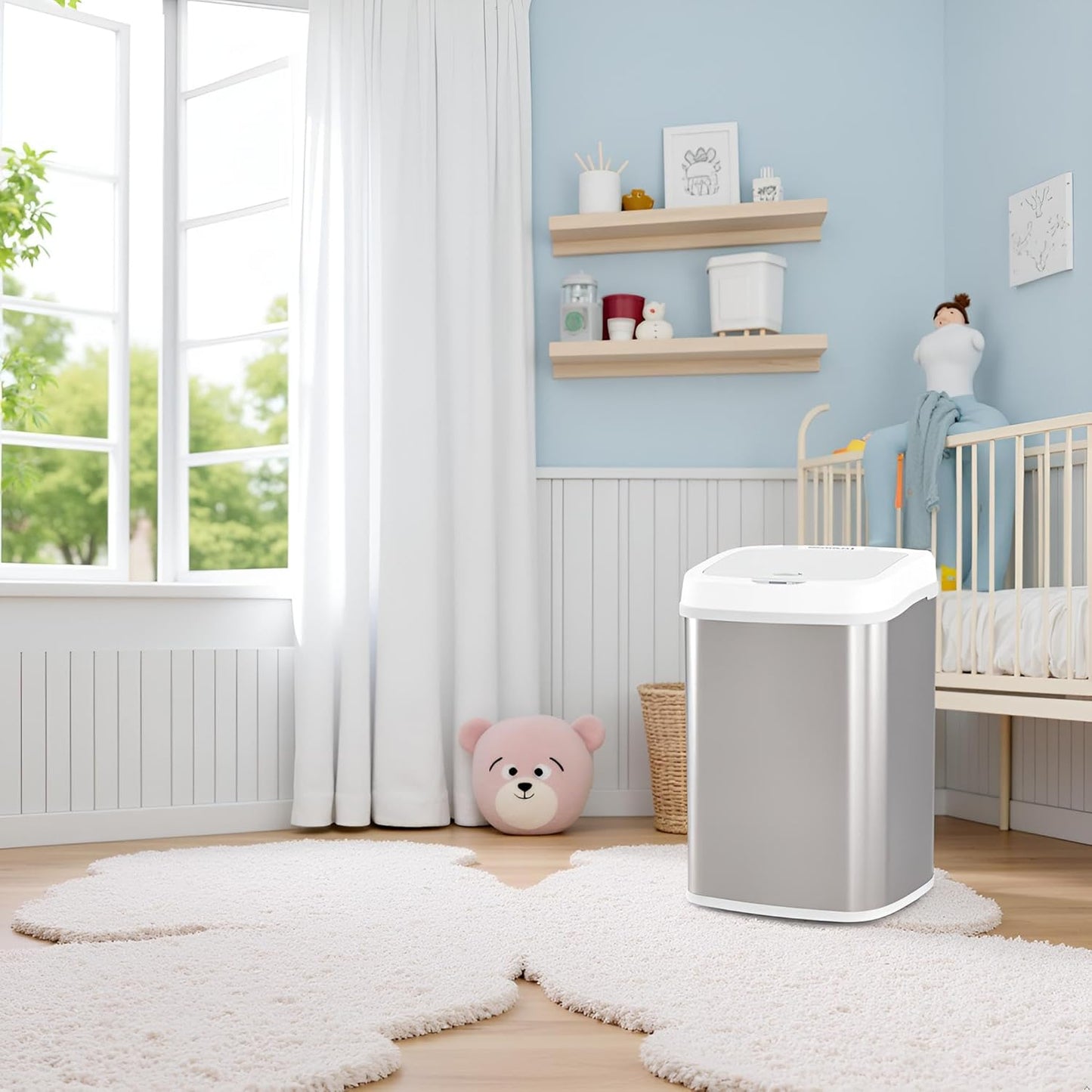 15L Smart Diaper Pail with Motion Sensor Lid | Touchless Hands-Free Baby Diaper Trash Can | Double Locking Seal | Slim Space-Saving Design | Quiet & Durable (Yellow)
