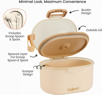 Lulyboo Baby Formula Milk Powder Container - Travel-Friendly, Airtight Storage with Scoop & Spork, Compact BPA-Free, Easy-to-Clean Portable Baby Feeding Accessories (Clay)