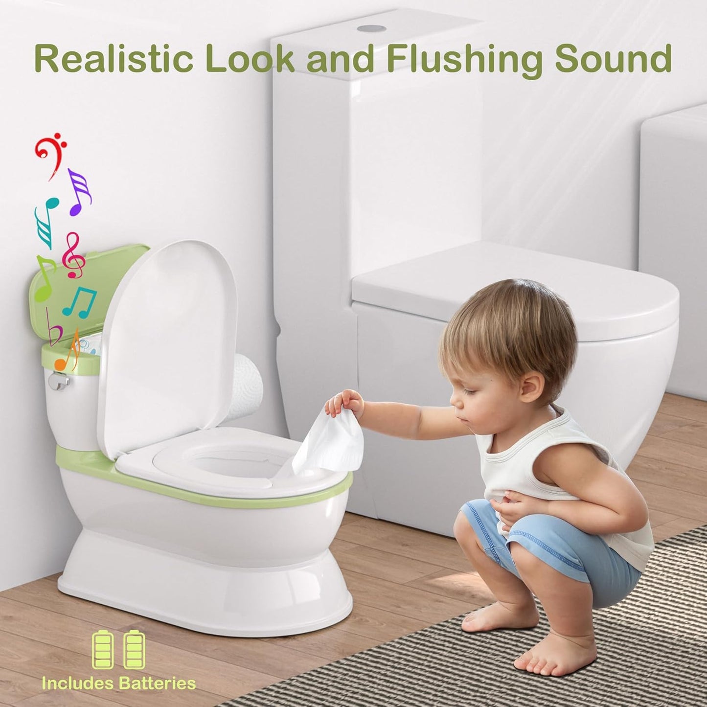 CheerTry 2-in-1 Toddler Potty Training Toilet - Larger Potty Chair & Detachable Training Seat for Boys & Girls Ages 1-3 with Flushing Sound, Wipes Storage, Toilet Paper Holder - Pink