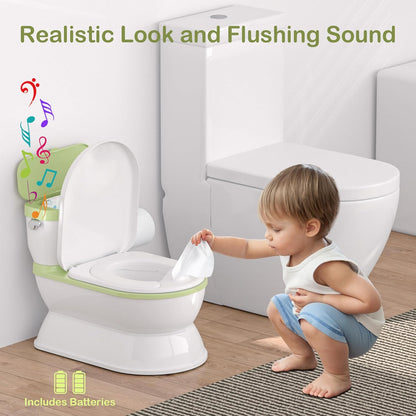 CheerTry 2-in-1 Toddler Potty Training Toilet - Larger Potty Chair & Detachable Training Seat for Boys & Girls Ages 1-3 with Flushing Sound, Wipes Storage, Toilet Paper Holder - Pink