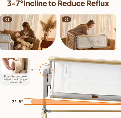Tinyiota 3 in 1 Baby Bassinet,Rocking Bedside Crib Sleeper for Newborns,Adjustable Height Bassinet with Mattress and Soft,Breathable Sheet,Full-Mesh Sides,Stable&Cozy Crib for Babies