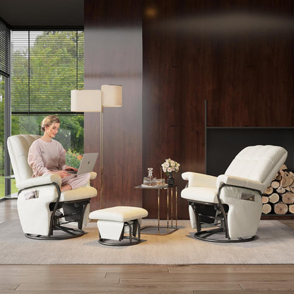 JIASTING 360° Swivel Recliner Chair with Ottoman & Double Side Pockets, Nursing Glider Rocking Recliner Chair, Gliding Chairs for Nursery, Living Room, Bedroom, Office (Gray)
