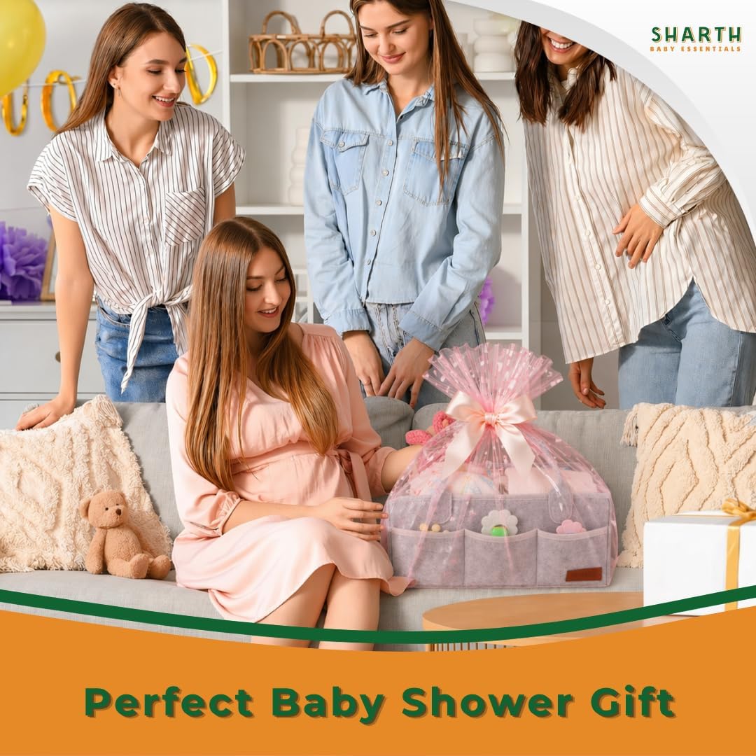 Sharth Baby Diaper Caddy Organizer with Handle, Baby Shower Gifts Basket Bag, Registry Search Must Haves Items, Nursery Storage Organizer for Newborn Girl Boy, Car Diaper Caddy (Gray)