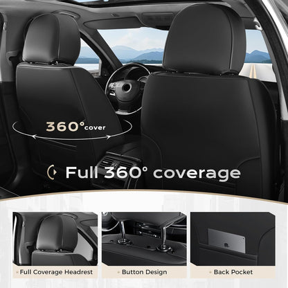 Coverado Leather Seat Covers for Car, Waterproof Car Seat Covers Full Set, 2 in 1 Conversions Car Seat Cover Protector Car Accessories Universal Fit for Most Cars SUVs and Trucks Beige
