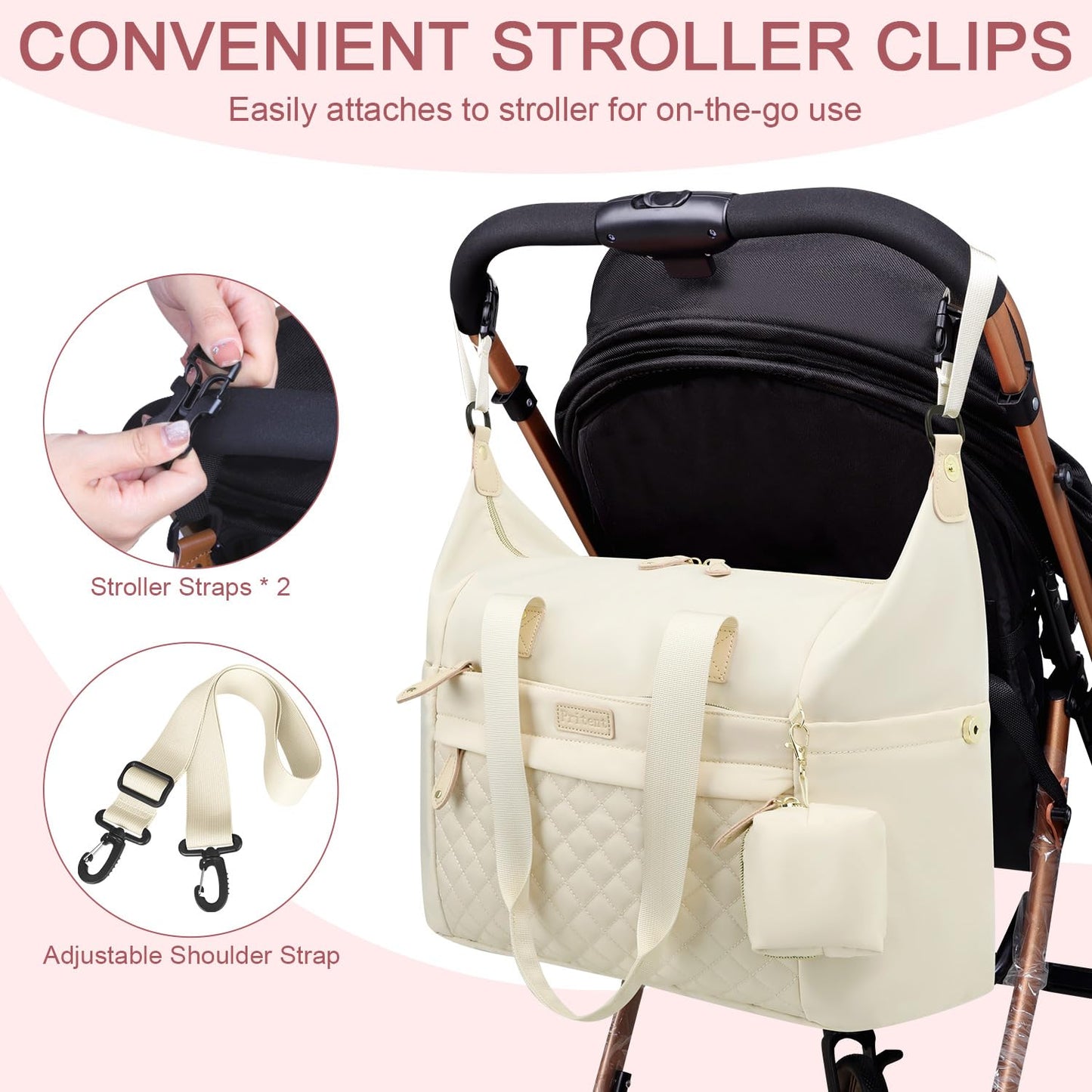 Pritent Diaper Bag Tote - Diaper Baby Bags with Pacifier Case, Shoulder Straps, Stroller Clips, Waterproof Large Mommy Maternity Travel Baby Bag for Mom and Dad, Green, Medium