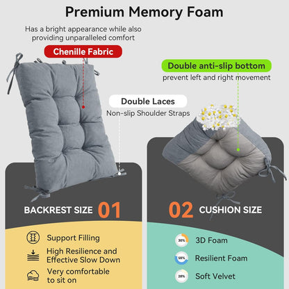 Millsilo Rocking Chair Cushions 3-Piece Set with Neck Pillow, Indoor Rocker Comfortable Tufted Non-Slip Pads with Ties, High-Density Foam Cushion for Adirondack Glider Chair, Orange, 52 x 19 x 4 Inch