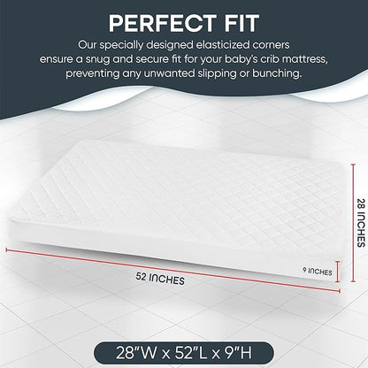 Masirs Crib Mattress Protector Cover - Comfortable, Breathable and Waterproof Material. Keep The Crib Mattress Clean and Protected and Give Your Baby a Cozy Restful Sleep. Machine and Dryer Friendly.