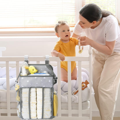 Maliton Changing Table Diaper Organizer - Baby Hanging Diaper Stacker Nursery Caddy Organizer for Cribs Playard Baby Essentials Storage (Gray)