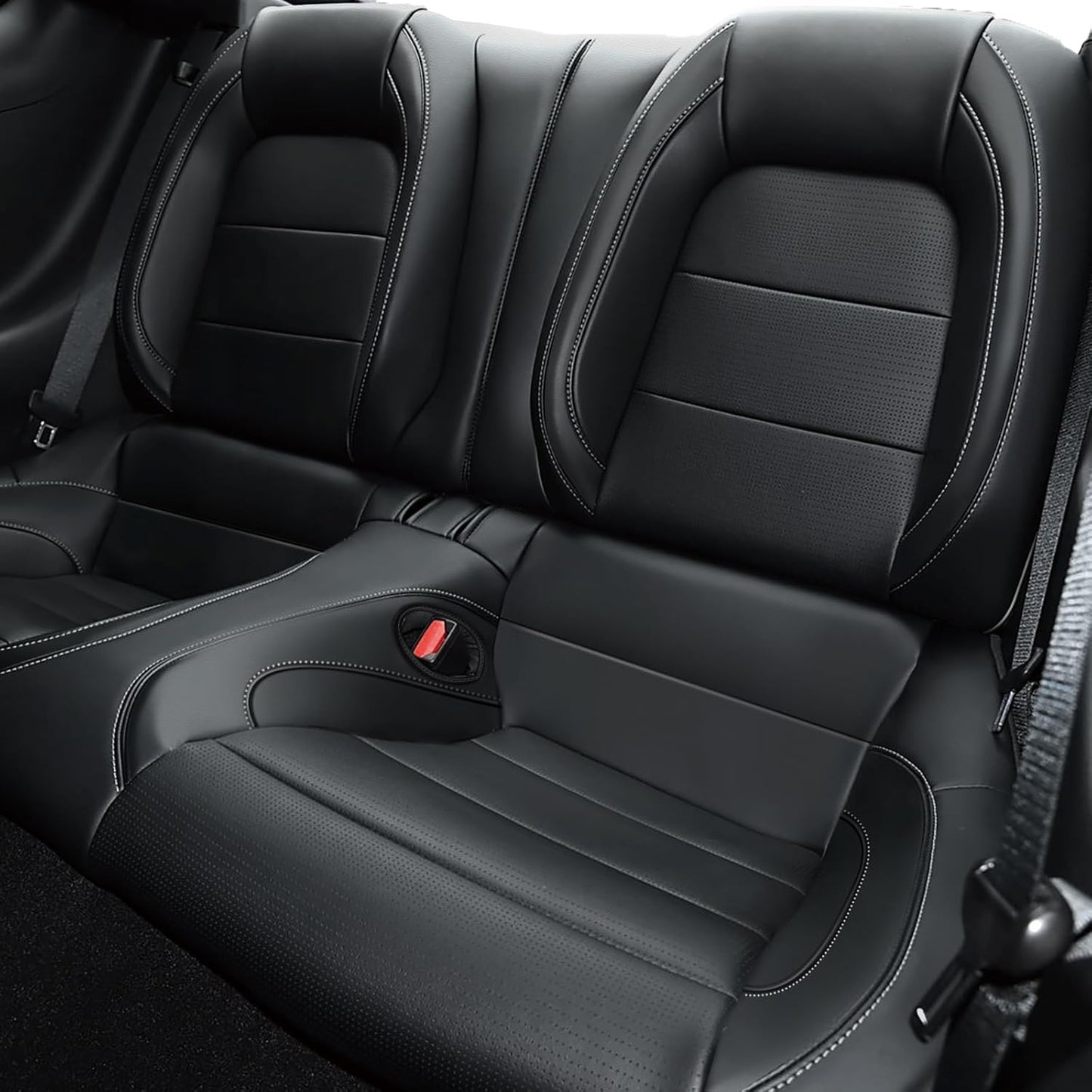 AOMSAZTO Seat Covers for Ford Mustang Coupe 2015 2016 2017 2018 2019 2020 2021 2022 2023 2024 2025 2026, Custom Fit Full Set Faux Leather (New Red)