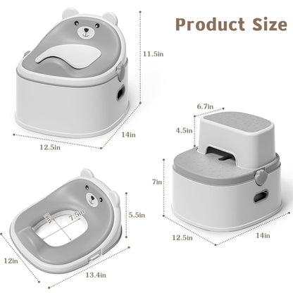 3-in-1 Potty Training Toilet, Portable Potty, Potty Training Seat and Toddler Step Stool, Easy Setup and Clean, Anti-Slip Toddler Potty Trainer for Boy Girl,Grey