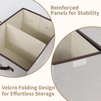 Foldable Fabric Storage Box, 16.5 x 11.8 x 9.8 inches (L x W x H), with Double-Lid & Dividers, Large Organizer for Home, Closet, Office(Grey)