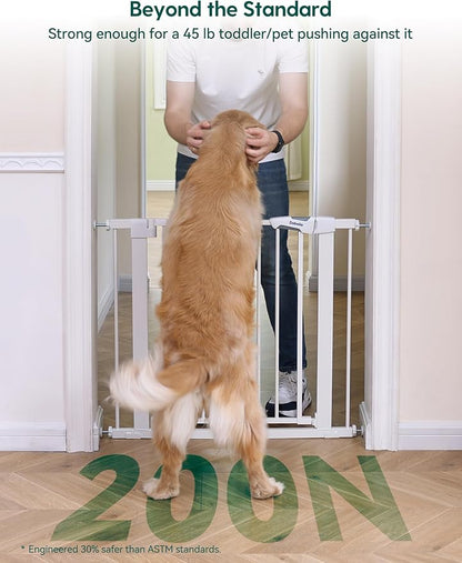 Babelio 36" Tall Baby Gate, PressGuard P7, 29-55" Auto Close Pressure Mounted Dog Gate for Doorways & Hallway, Basics Easy Walk Thru Pet Gate, Extra Wide Metal Child Gate, White
