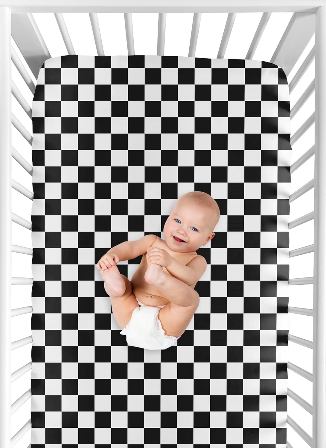 Sweet Jojo Designs 2-Piece Baby Bassinet Sheets Set (Black/White Gingham Checkered Plaid) for Boy/Girl, Infant Newborn Nursery, Oval, Rectangle & Hourglass Mattress (Solid Onyx & Classic Checkerboard)
