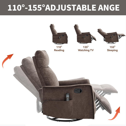 Swivel Rocker Recliner Chair for Adults, Nursery Rocking Chair with Heat and Massage, Glider Reclining Chair for Small Space Living Room Bedroom, Faux Leather Black