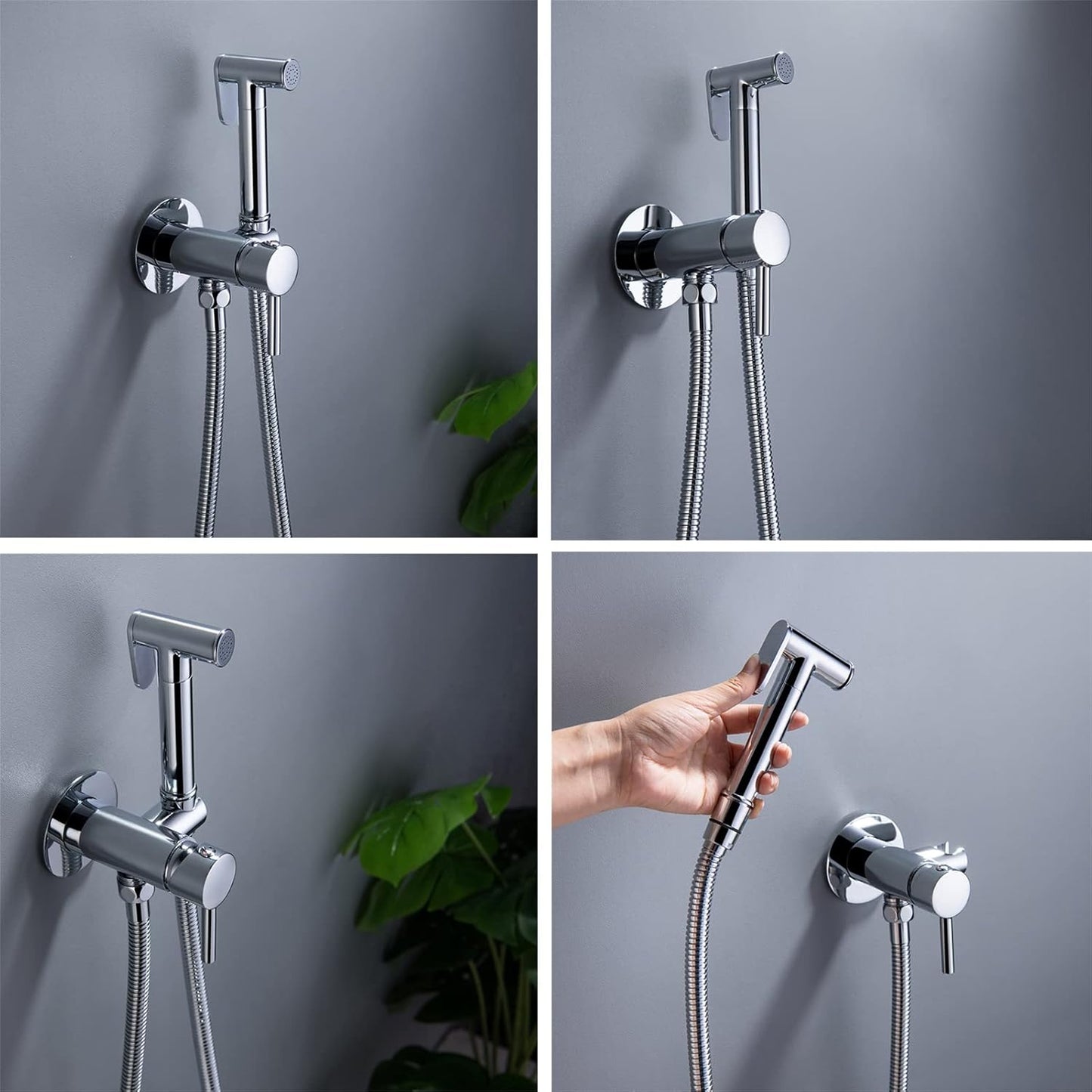 Bidet Sprayer for Toilet, Wall Mounted Hot and Cold Bidet Faucet, Handheld Cloth Diaper Sprayer Kit,Chrome(Gunmetal Gray)