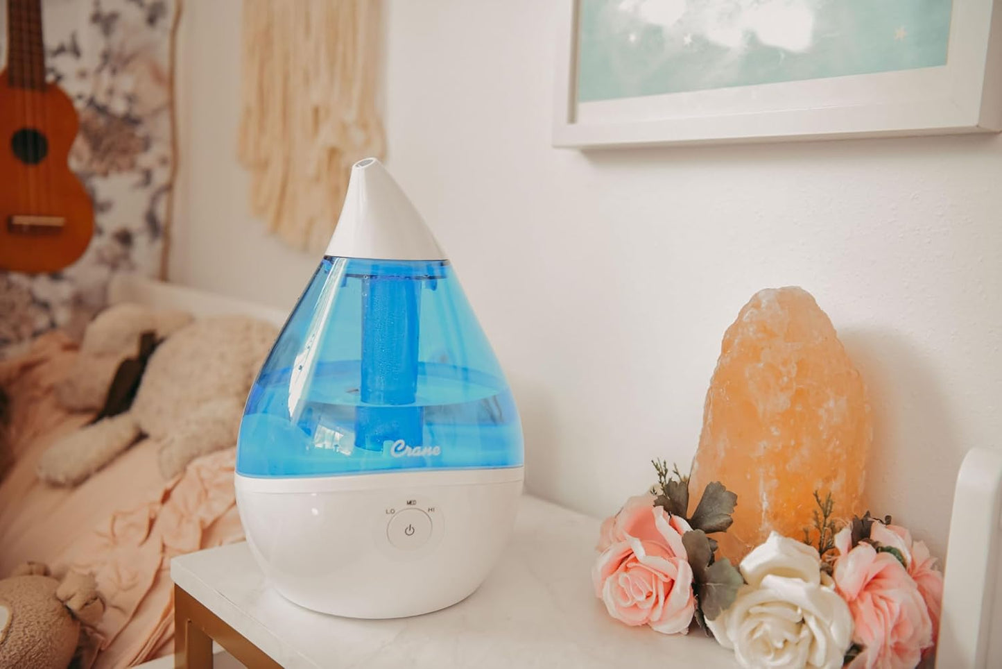 Crane Droplet Ultrasonic Small Air Humidifiers for Bedroom and Office, 0.5 Gallon Cool Mist Humidifier for Plants and Home, Humidifier Filters Optional, White