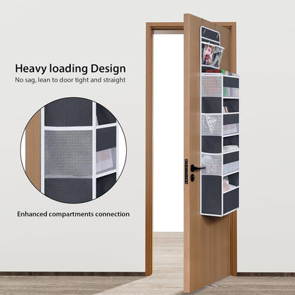 Univivi Over The Door Organizer, 5 Shelf Door Hanging Organizer Nursery Door Storage with 4 Large Compartments and 2 Small PVC Pockets 6 Side Pockets for Bathroom,Cosmetics and Nursery Baby Essential