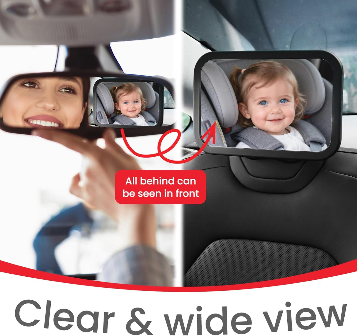 Fixed Headrest Baby Car Mirror, Compatible with Tesla Car Mirror for Baby, 100% Shatterproof & Shake-Proof, Non-Slip with 360° Rotation & Wide View, Easy Install, Perfect (Black)