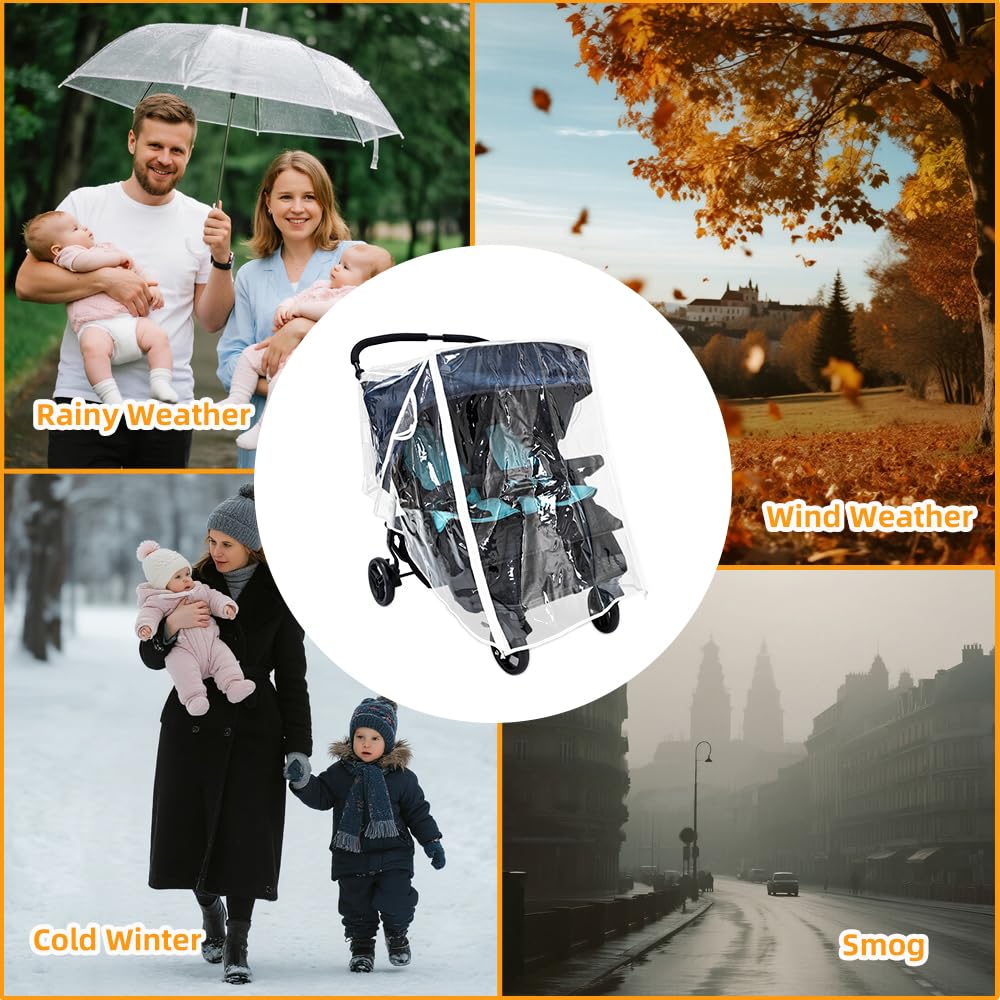 Double Stroller Rain Cover, Universal Weather Shield for Side by Side Twins Stroller, Waterproof Stroller Cover for Rain and Snow, Baby Travel Outdoor Accessories