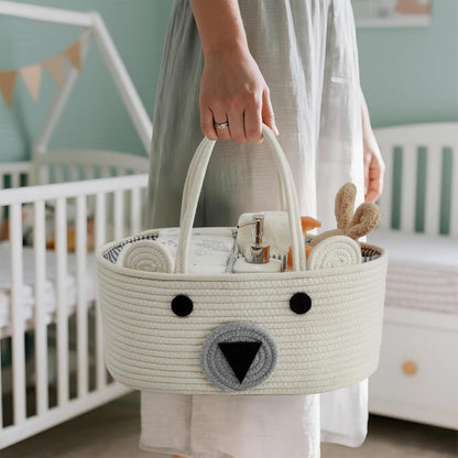 DECOMOMO Baby Caddy Organizer, Mother's Day Diaper Caddy Basket, Baby Baskets for Baby Shower (Spiral Beige & White, Large)