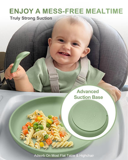 Classic Toddler Plates with Suction (3 Pack), Non Toxic & BPA Free Silicone Suction Plates for Baby Toddler Kids, Non Slip Baby Dinner Dishes Microwavable & Dishwasher Safe