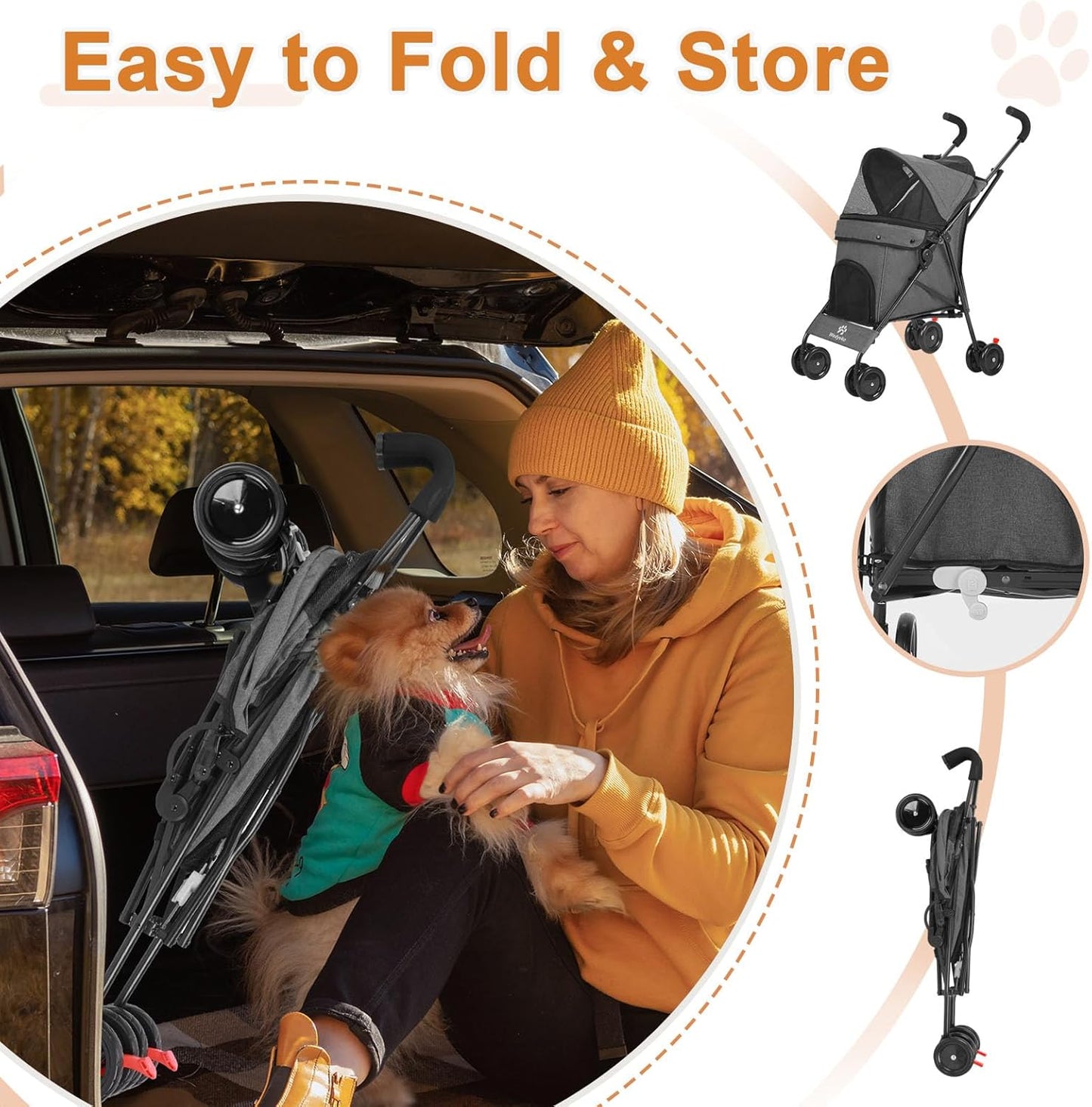 Wedyvko Travel Portable Dog Stroller, Pet Stroller for Small Puppy Dogs & Cats, Up to 33 lbs, Black