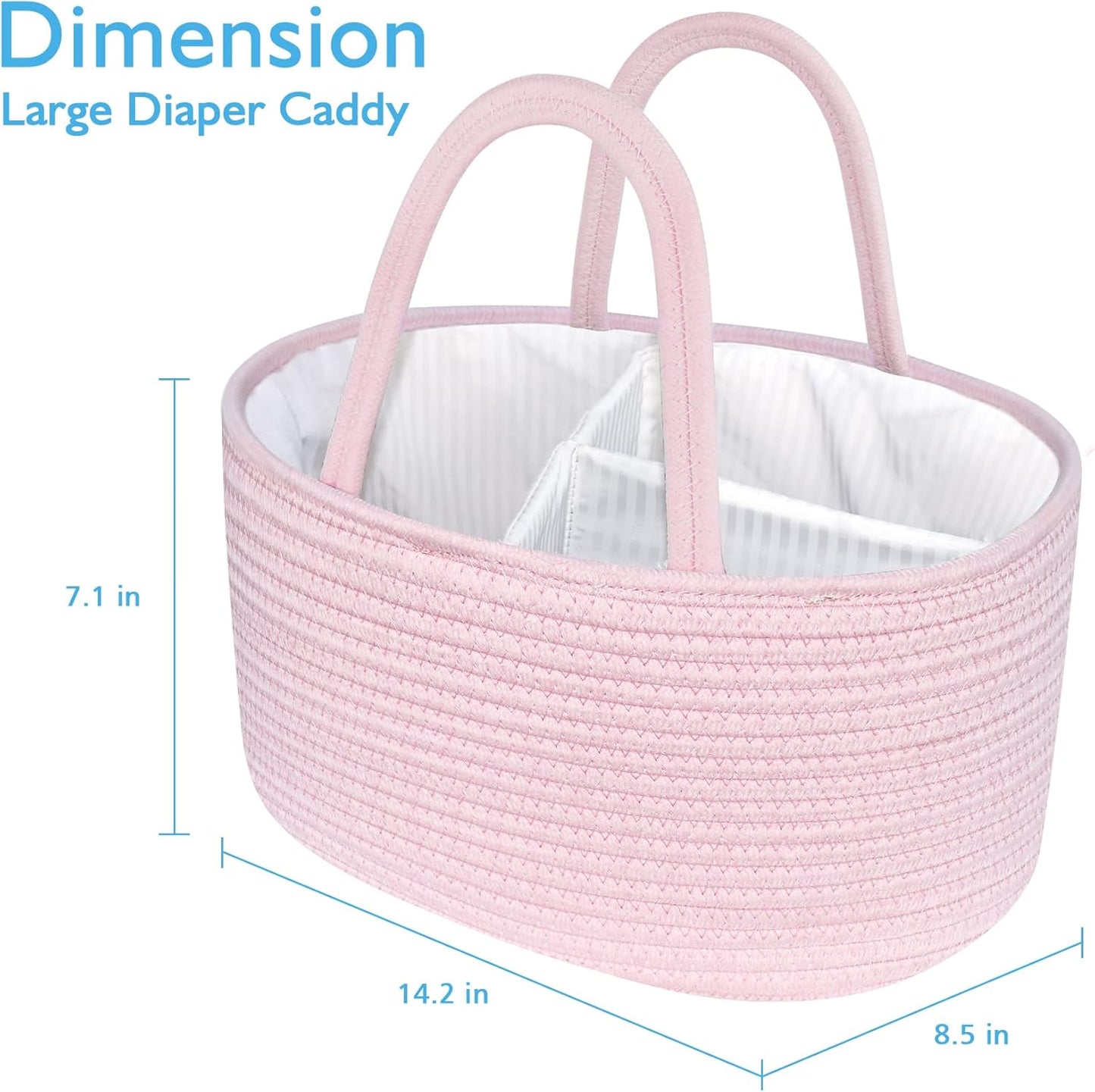 ABenkle Diaper Caddy Organizer - Cotton Rope Nursery Storage Basket for Baby Essentials, Boys & Girls Shower Gift, Changing Table Organizer, Pink