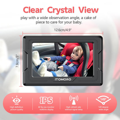 Itomoro Baby Car Camera, 4.3'' 1080P Night Vision Car Baby Mirror with Camera 5 Mins Easy Installation Crystal Clear Wide View for Rear Facing Seat ACZ407
