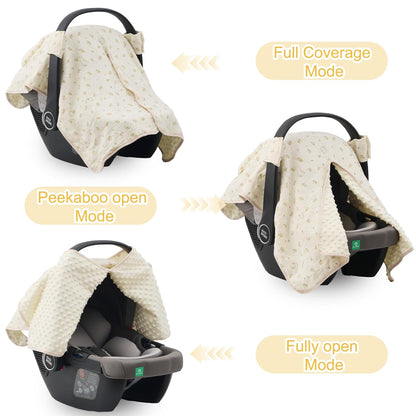 2-in-1 Baby Car Seat Cover & Canopy | Mom Nursing Cover, Easy Install Shield | Multi-Purpose for Winter Warmth & Summer Shade (Brown)