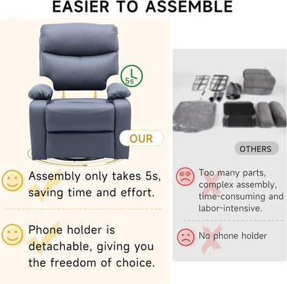 Oversized Swivel Rocking Chair, Manual Large Rocker Recliner Chairs for Adults, Corduroy Nursery Glider Barrel Chair with 2 Pillows, Wide Recliner for Living Room, Bedroom, Nursery, White