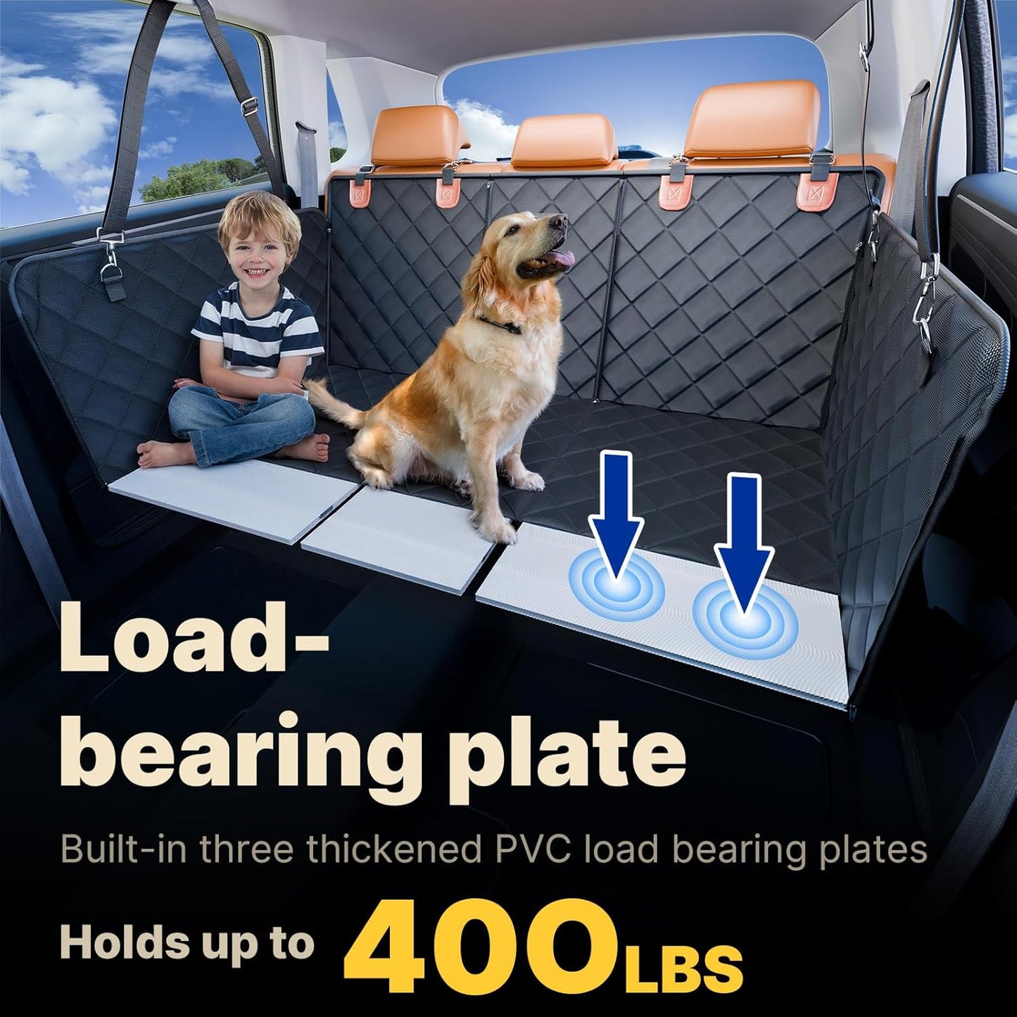 Convertible Back Seat Extender for Dogs, Foldable 400lb Hard Bottom Dog Car Seat Cover for Back Seat, Waterproof Dog Hammock Bed Backseat Cover for Dogs in Car SUV Truck Pet Seat Cover Black XL