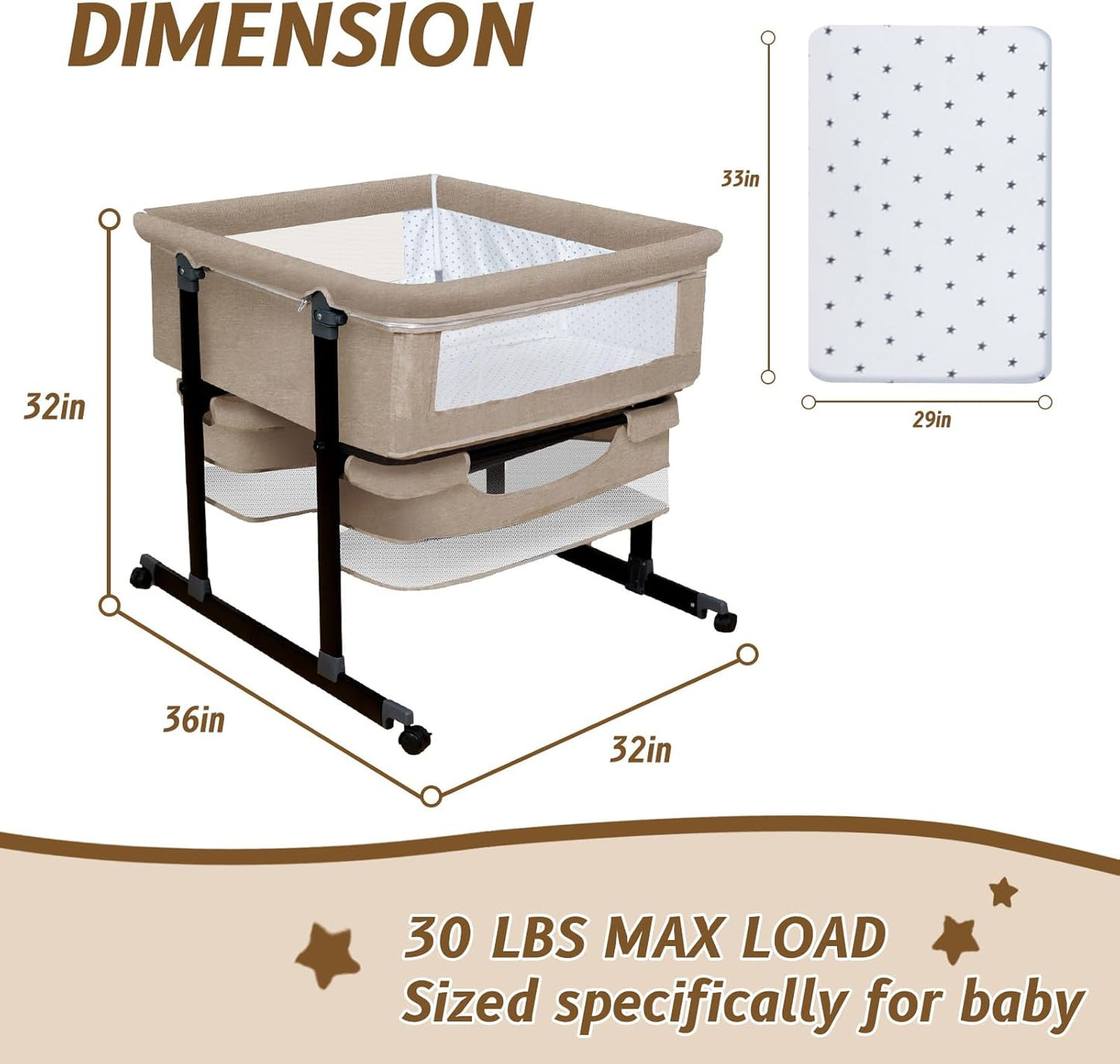 Twin Bassinet for 2 Babies, Double Bassinet for Twins with Music Toys, Mosquito Net & Storage Basket Portable Foldable Bedside Sleeper for Newborns, Grey | Side By Side Design, Independent Space, Small Space Fit, Safe Co Sleeping, Stable Frame