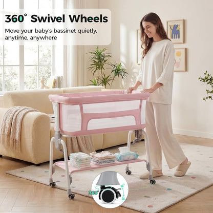 Cowiewie Bassinet Bedside Sleeper, Breathable Baby Bedside Bassinet and Mattress, Lightweight and Portable for Bedside Sleeping, Light Grey